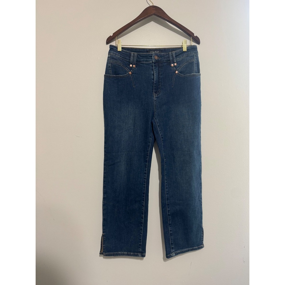 Judy Blue Womens High Rise Straight Leg Jeans Dark Wash Side Slit Size 13/31
